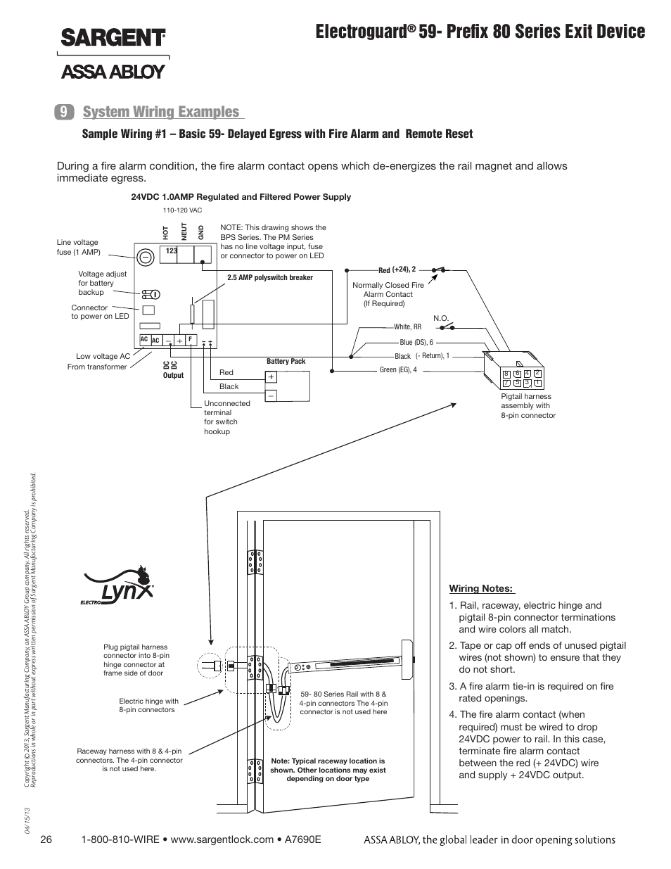 Electroguard, Prefix 80 series exit device, System wiring examples | SARGENT FM8700 Surface Vertical Rod Exit Device User Manual | Page 26 / 36