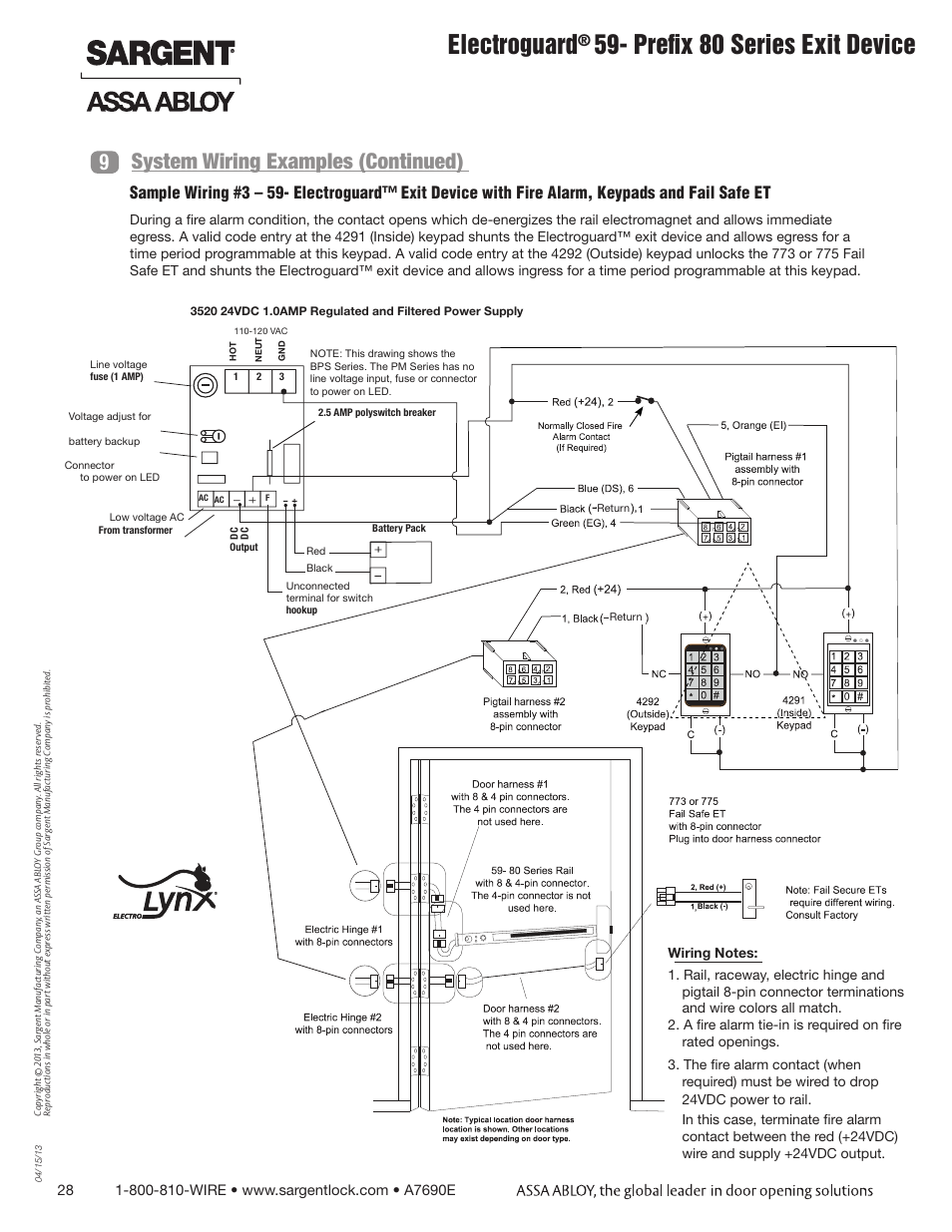 Electroguard, Prefix 80 series exit device, System wiring examples (continued) 9 | SARGENT FM8700 Surface Vertical Rod Exit Device User Manual | Page 28 / 36