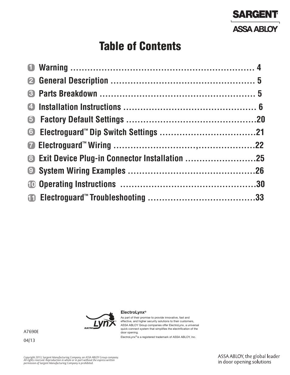 SARGENT FM8700 Surface Vertical Rod Exit Device User Manual | Page 3 / 36