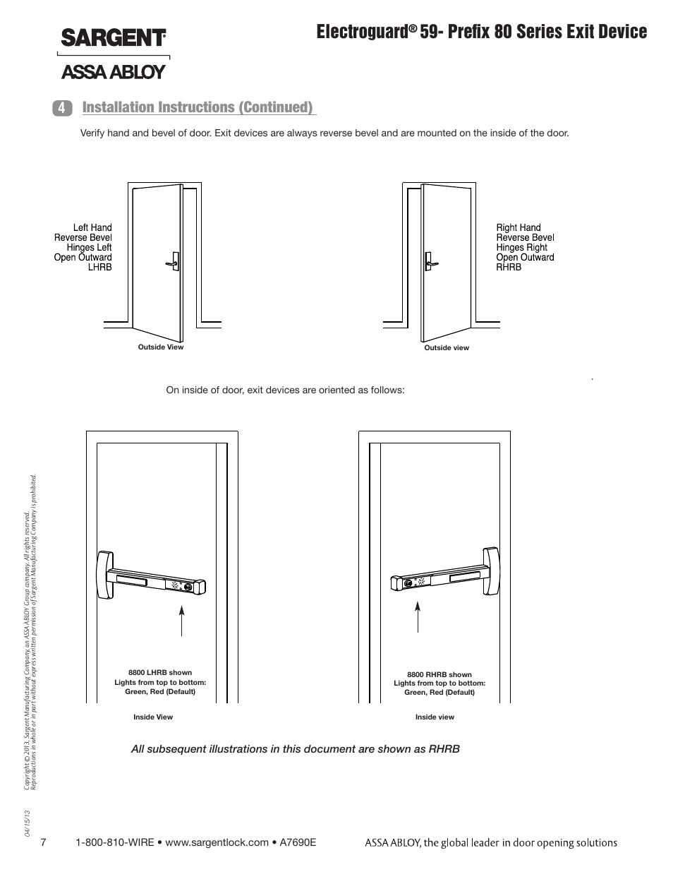 Electroguard, Prefix 80 series exit device, Installation instructions (continued) | SARGENT FM8700 Surface Vertical Rod Exit Device User Manual | Page 7 / 36