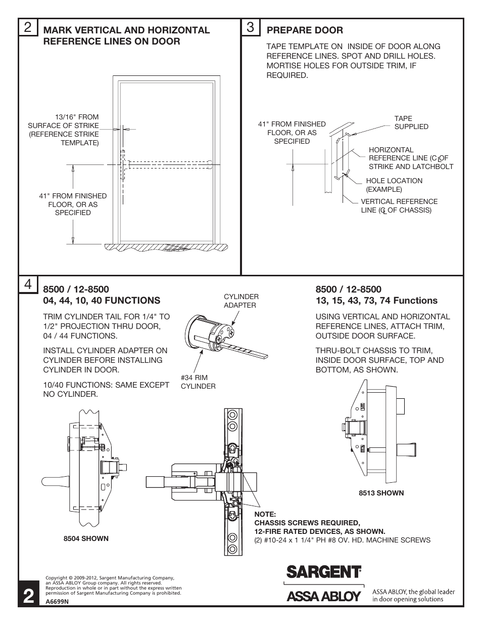 SARGENT 8500 Narrow Design Rim Exit Device User Manual | Page 2 / 4