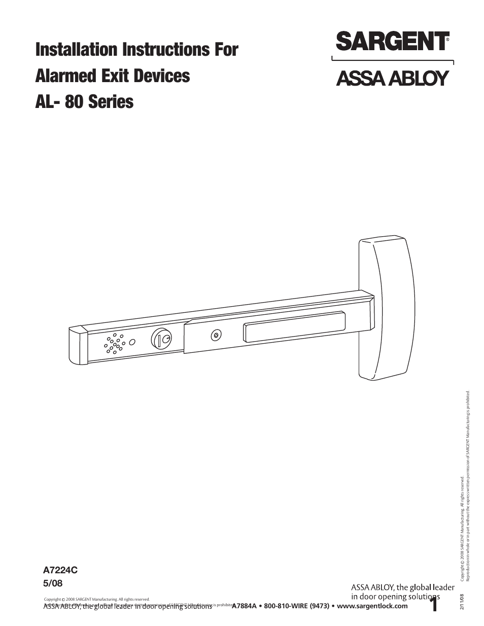 SARGENT AL - Alarmed Exit User Manual | 6 pages