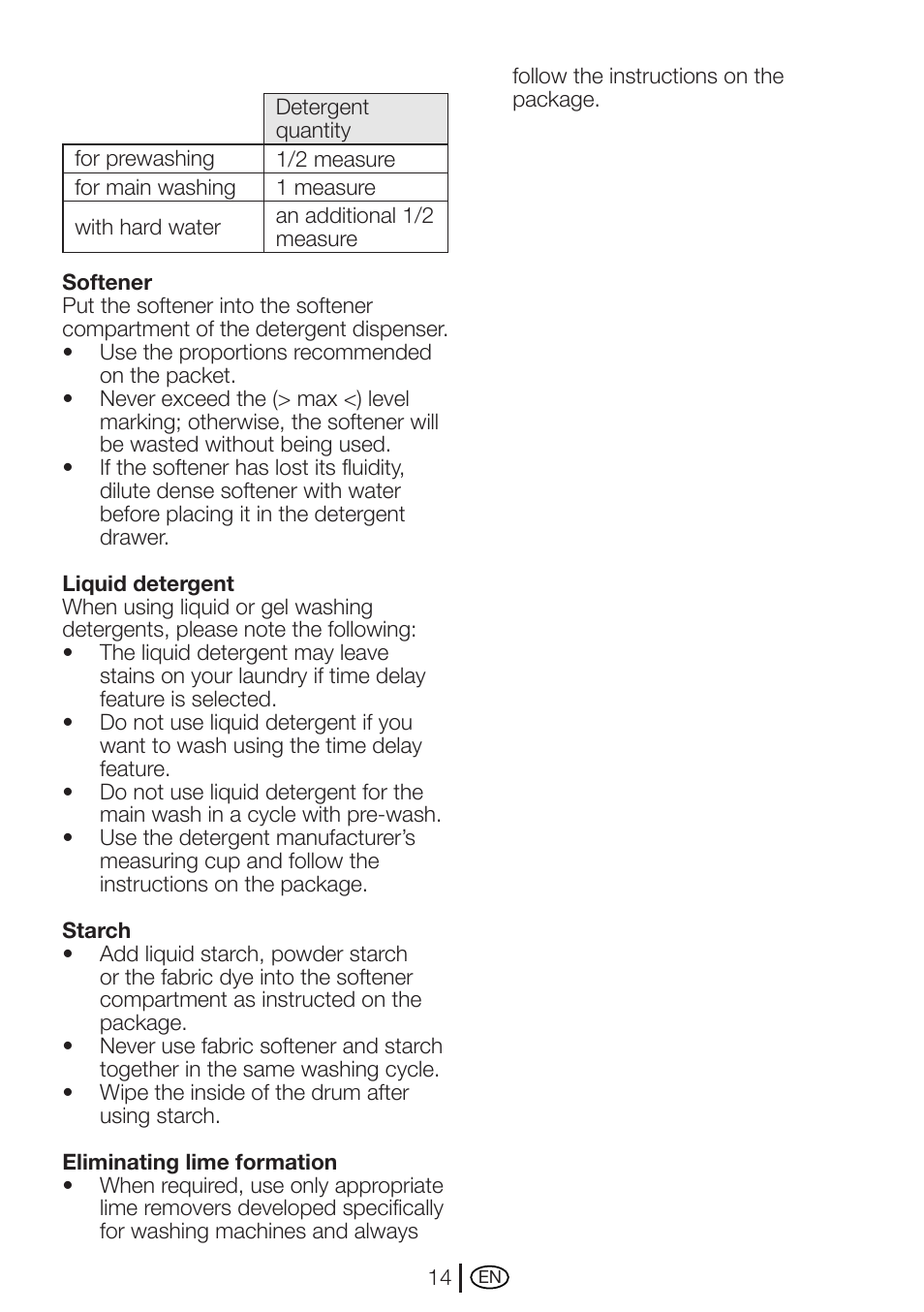 Beko AUTOMATIC WASHING MACHINE WM 7335 W User Manual | Page 14 / 36