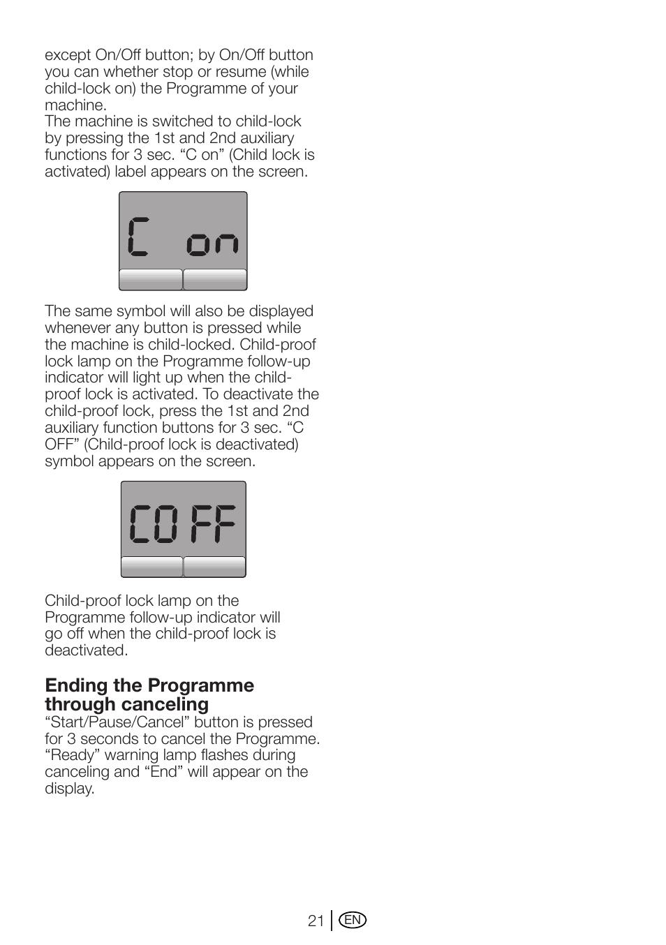 Ending the programme through canceling | Beko AUTOMATIC WASHING MACHINE WM 7335 W User Manual | Page 21 / 36