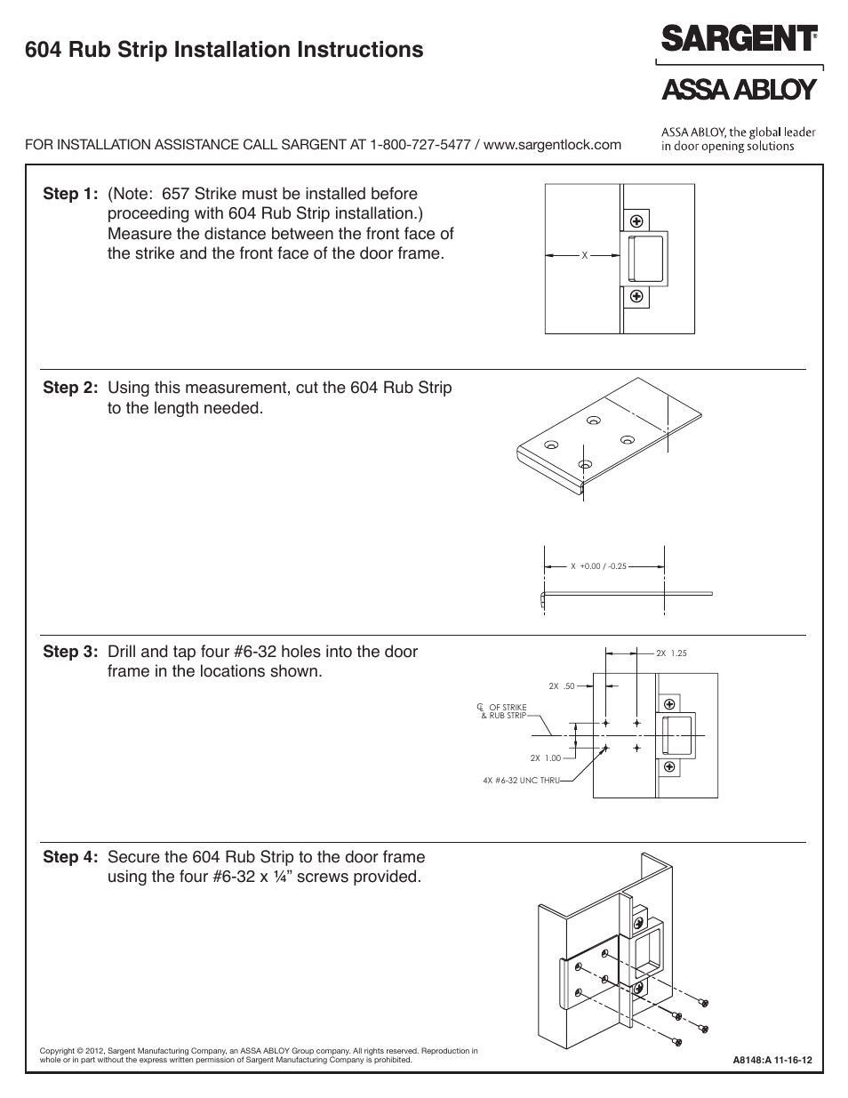 SARGENT AD8500 Narrow Design Rim Exit Device User Manual | 1 page