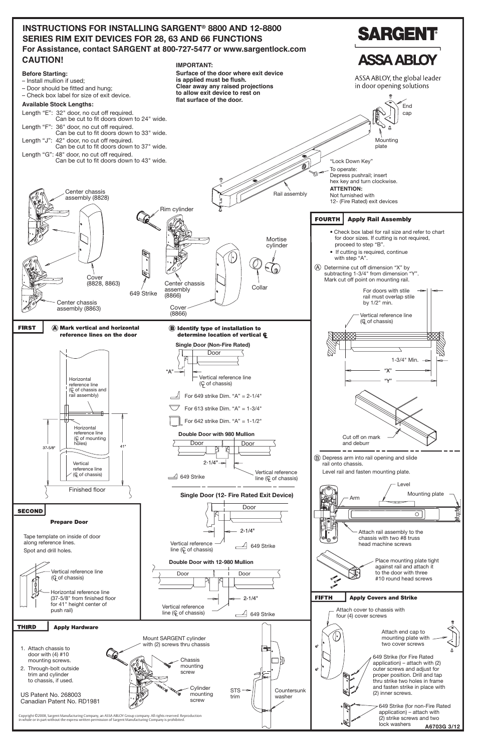 SARGENT 8800 Rim Exit Device User Manual | 2 pages