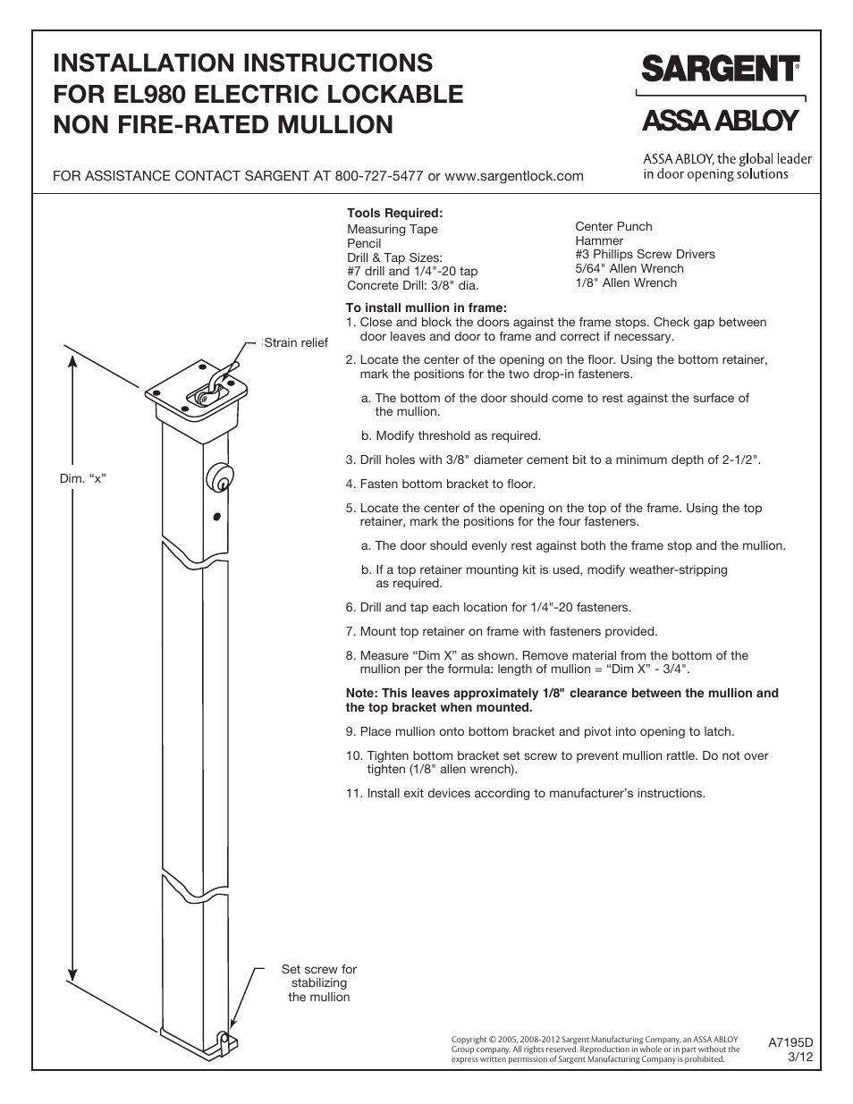 SARGENT Electrical Lockable Mullions User Manual | 2 pages