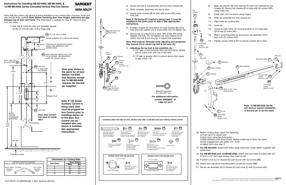SARGENT NB-MD8400 Series Narrow Style Concealed Vertical Rod User Manual | Page 2 / 2