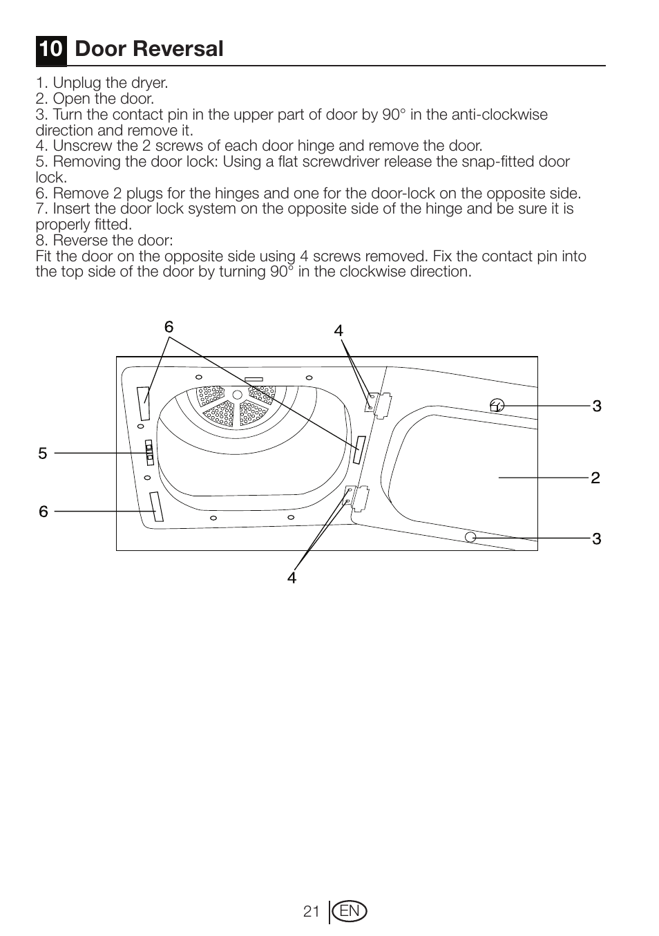 10 door reversal | Beko DRVT 61 W User Manual | Page 21 / 24