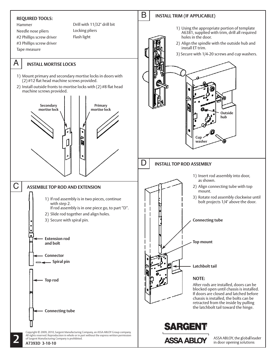 SARGENT LR8600 Low Profile Center & Top Latch Concealed Vertical Rod Exit Devices User Manual | Page 2 / 6
