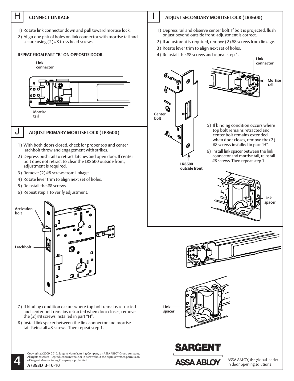 SARGENT LR8600 Low Profile Center & Top Latch Concealed Vertical Rod Exit Devices User Manual | Page 4 / 6