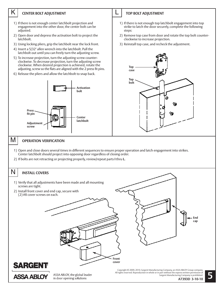 SARGENT LR8600 Low Profile Center & Top Latch Concealed Vertical Rod Exit Devices User Manual | Page 5 / 6