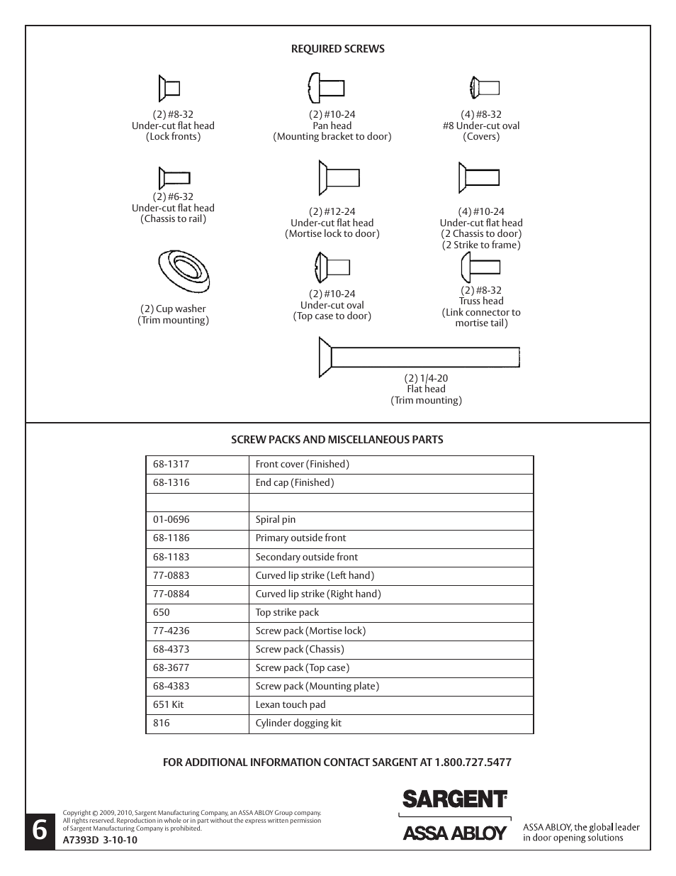 SARGENT LR8600 Low Profile Center & Top Latch Concealed Vertical Rod Exit Devices User Manual | Page 6 / 6