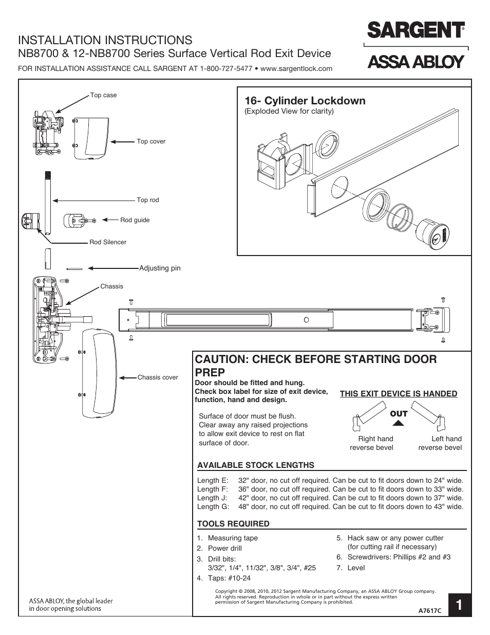 SARGENT NB8700 Top Latch Surface Vertical Rod User Manual | 4 pages