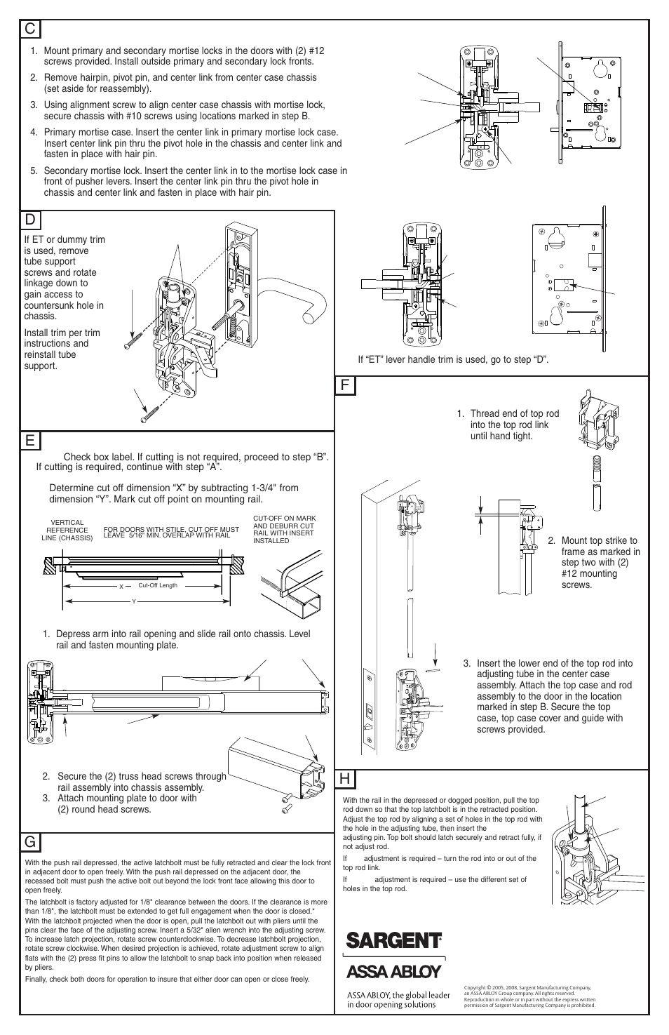 Ed c f | SARGENT PR8700 Center & Top Latch Surface Vertical Rods for Pair of Doors User Manual | Page 2 / 2