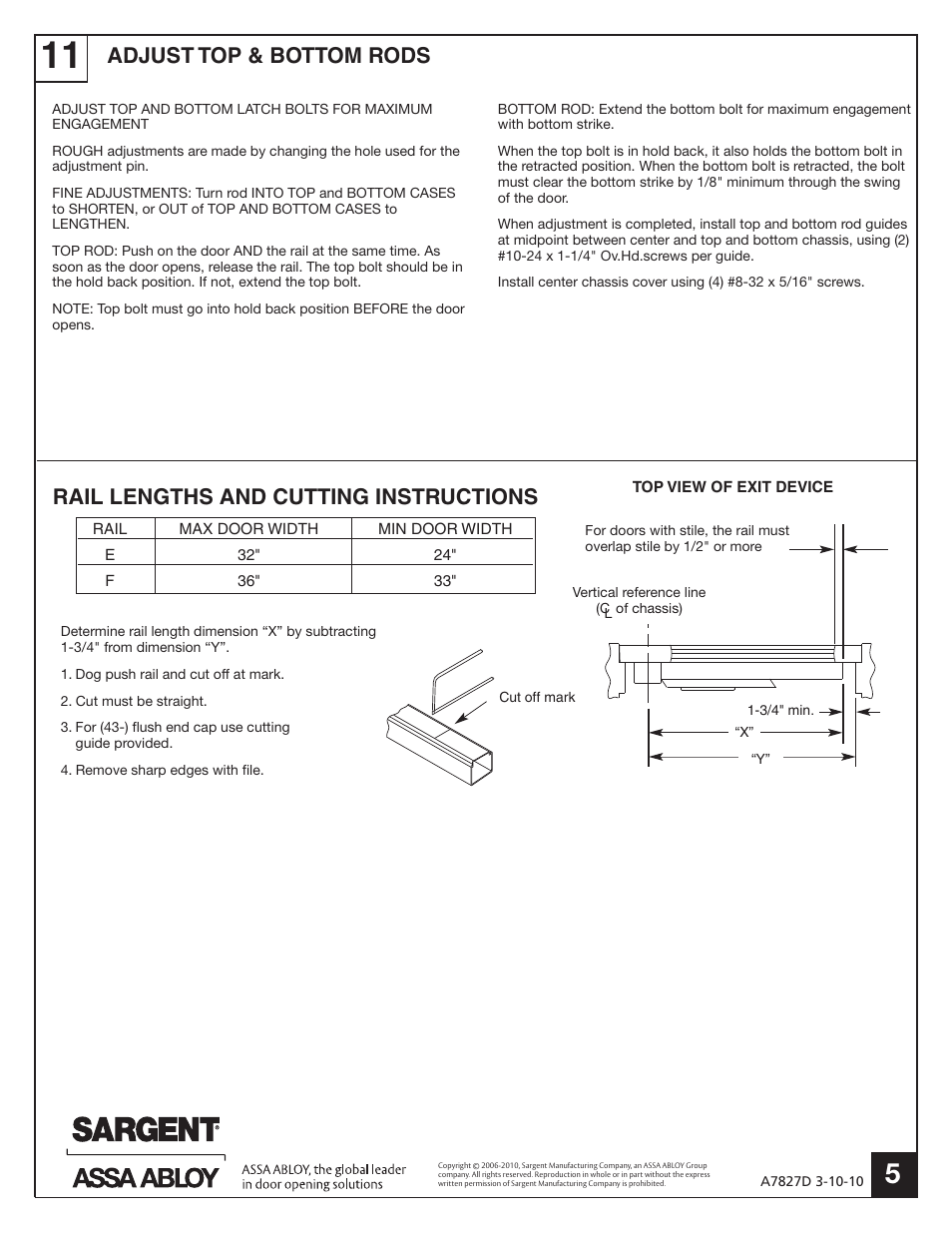SARGENT FM8700 Surface Vertical Rod Exit Device User Manual | Page 5 / 6