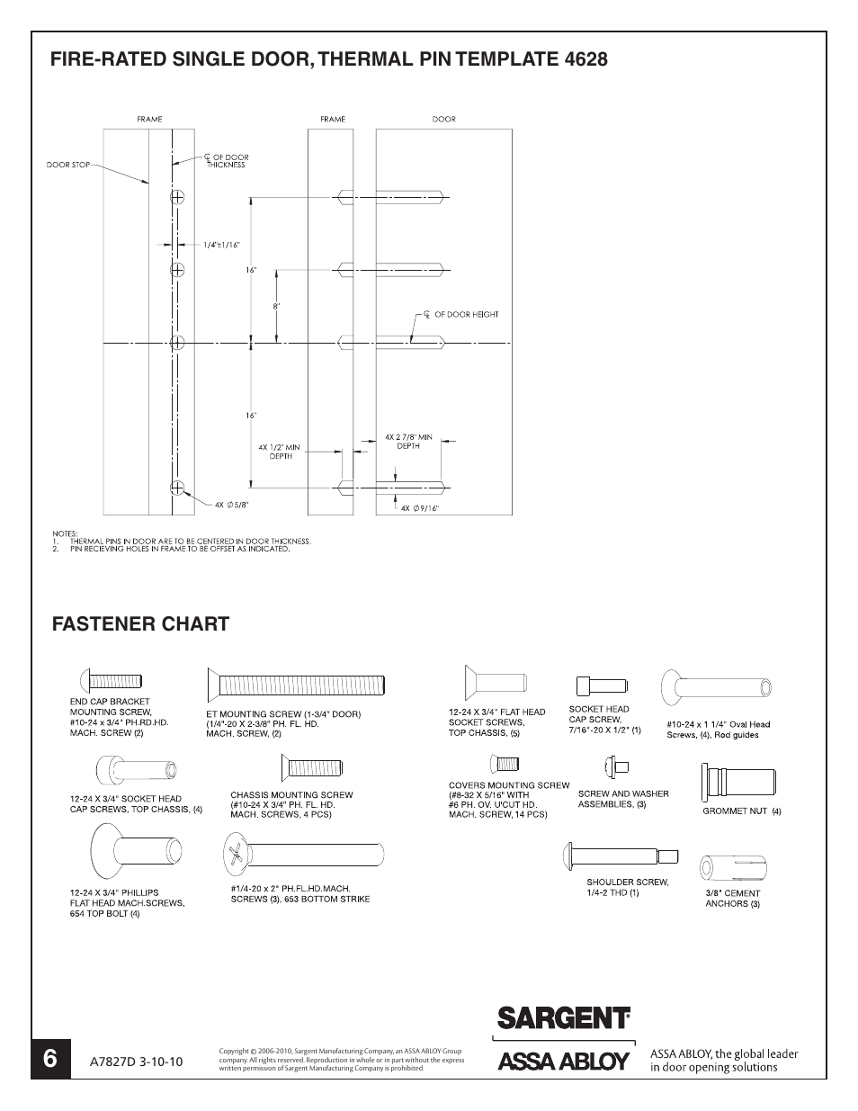 SARGENT FM8700 Surface Vertical Rod Exit Device User Manual | Page 6 / 6