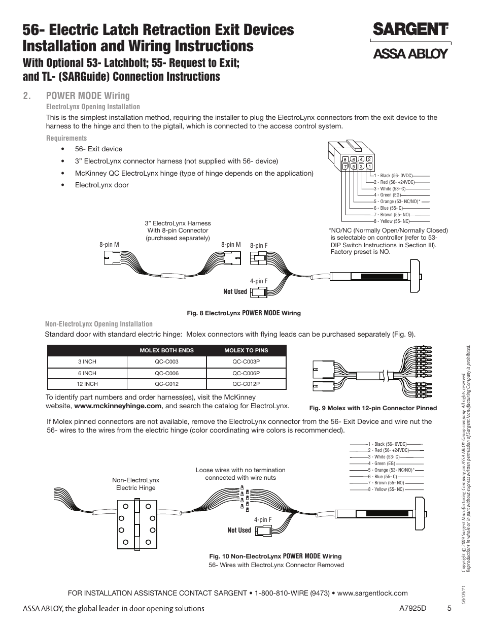 Power mode wiring | SARGENT 56 - Latch Retraction User Manual | Page 5 / 12