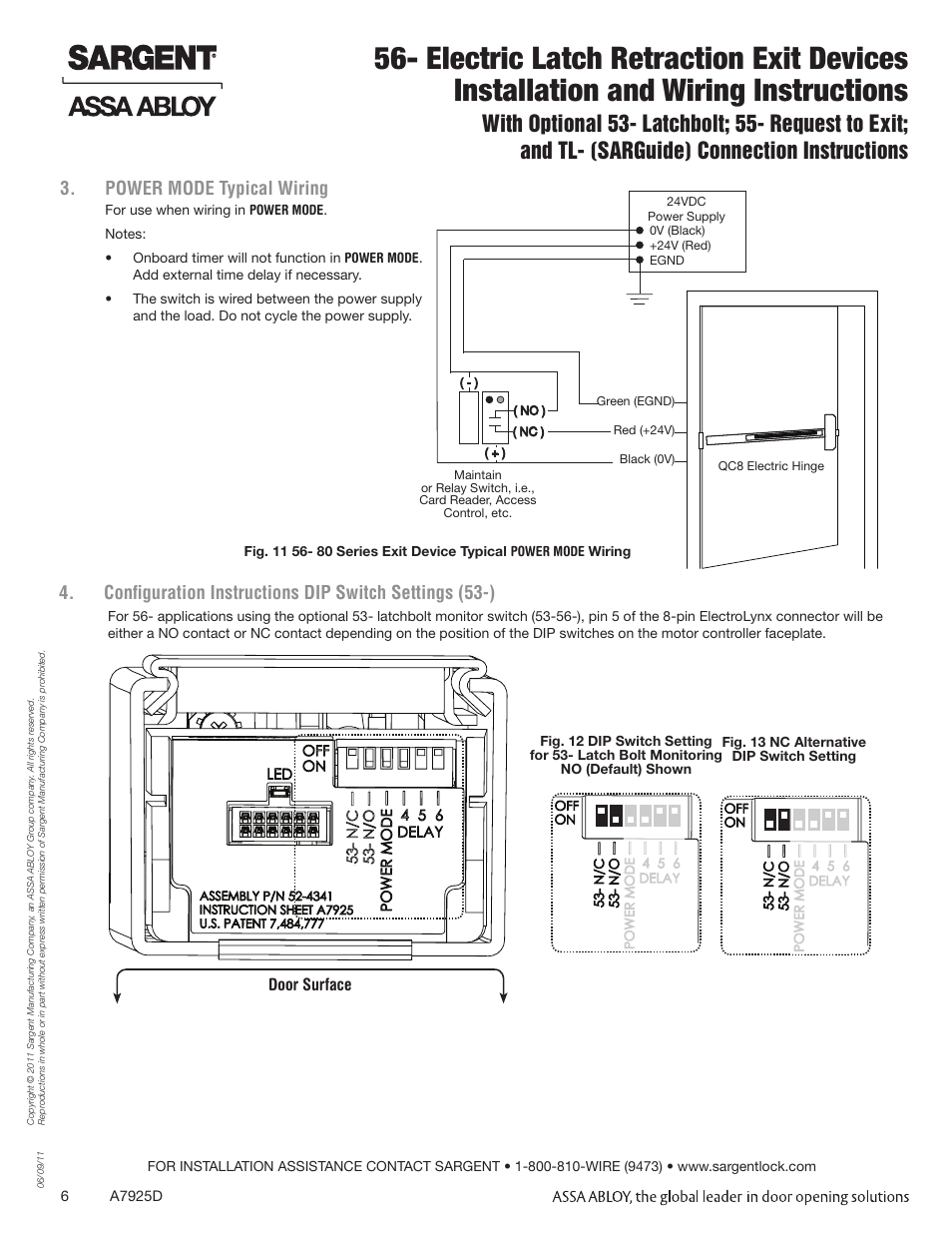 Power mode typical wiring | SARGENT 56 - Latch Retraction User Manual | Page 6 / 12