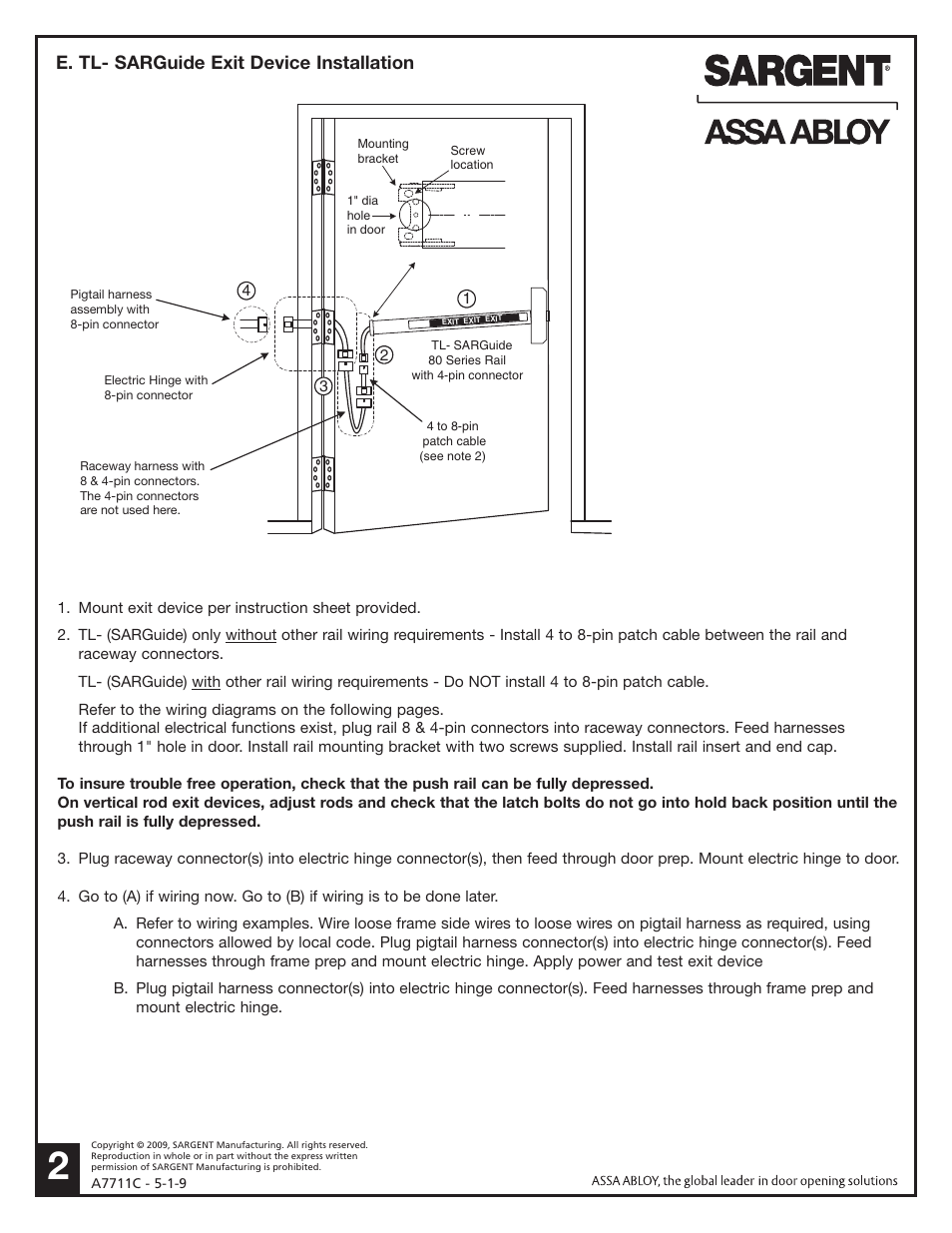 E. tl- sarguide exit device installation | SARGENT AL - Alarmed Exit User Manual | Page 2 / 6