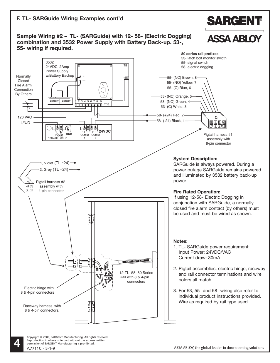 F. tl- sarguide wiring examples cont’d | SARGENT AL - Alarmed Exit User Manual | Page 4 / 6