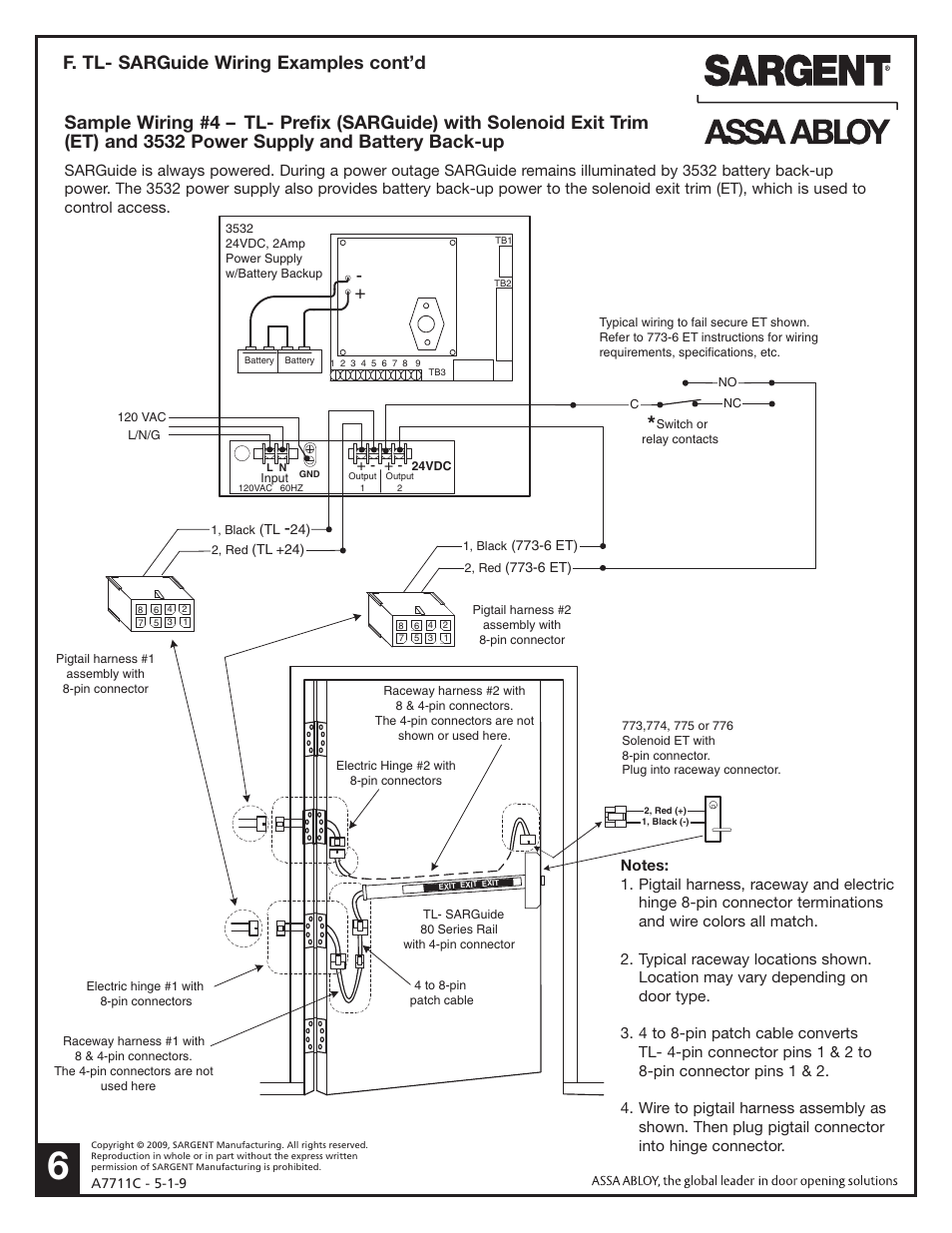 F. tl- sarguide wiring examples cont’d | SARGENT AL - Alarmed Exit User Manual | Page 6 / 6