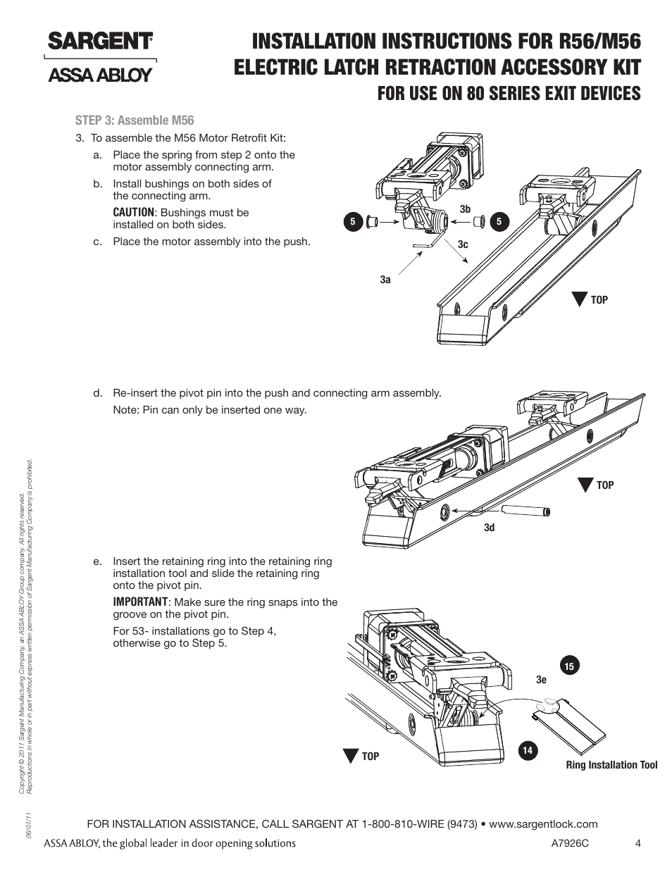 For use on 80 series exit devices | SARGENT 56 - Latch Retraction User Manual | Page 4 / 6