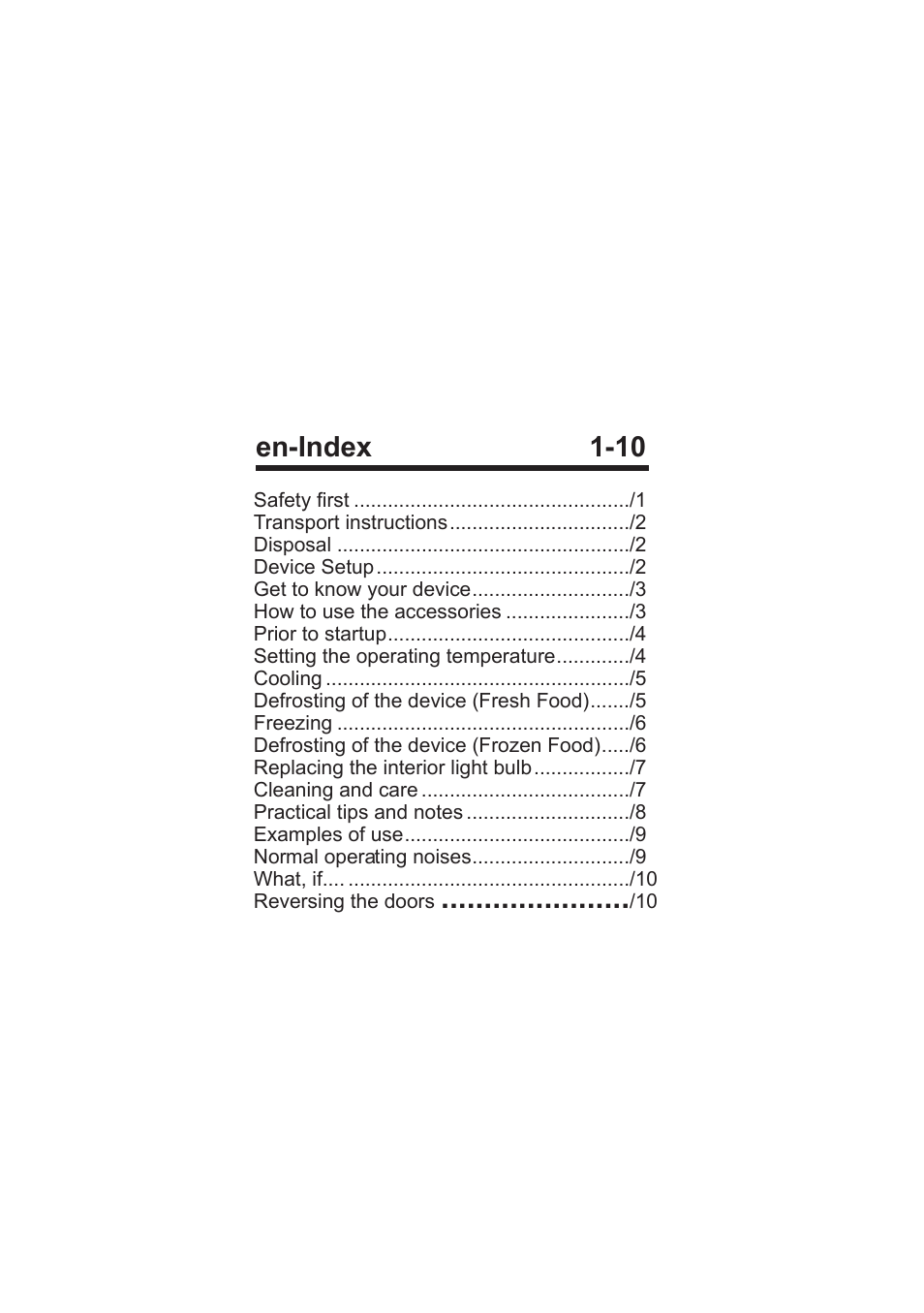 En-index 1-10 | Beko D1 8450 SM User Manual | Page 2 / 14