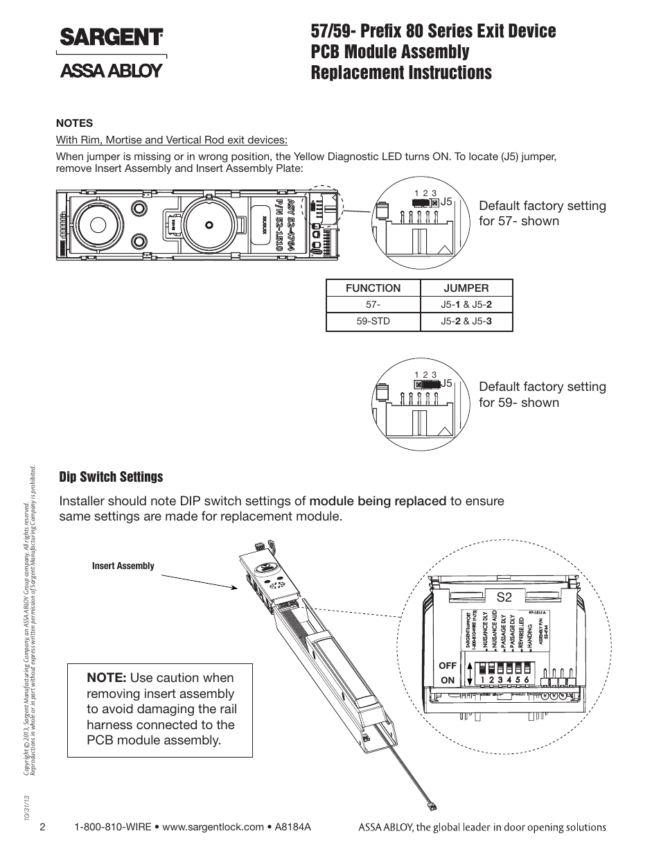 Default factory setting for 57- shown | SARGENT 59 - Electroguard Delayed Egress User Manual | Page 2 / 3