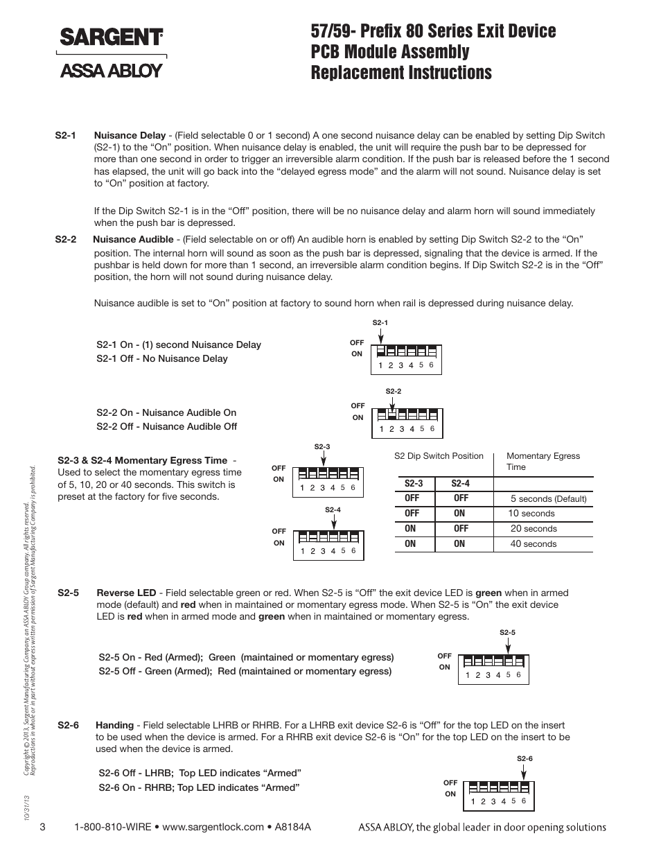 SARGENT 59 - Electroguard Delayed Egress User Manual | Page 3 / 3