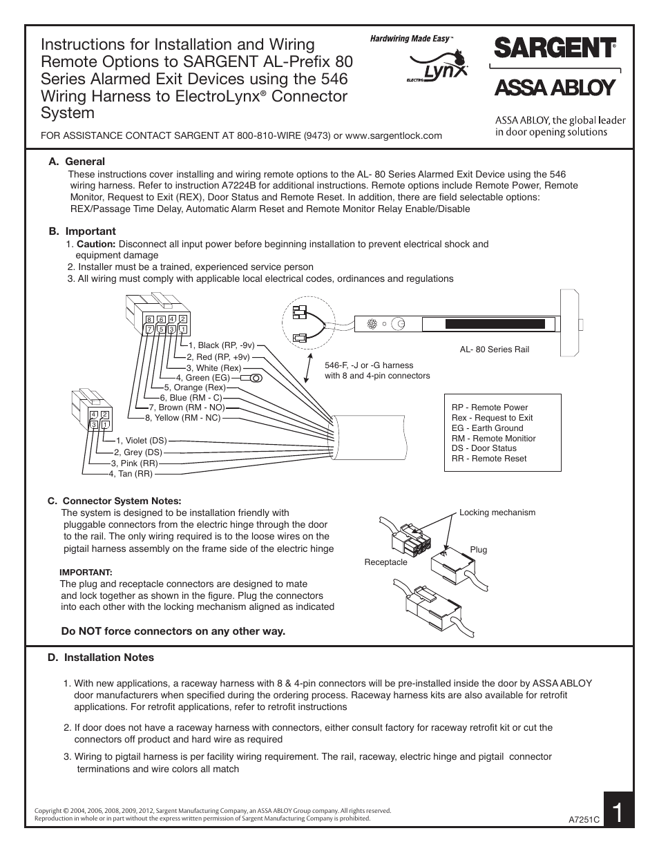 SARGENT AL - Alarmed Exit User Manual | 6 pages