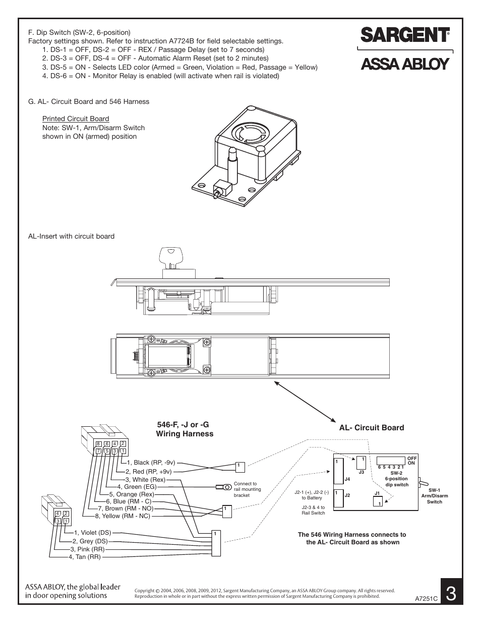 Al- circuit board, F, -j or -g wiring harness | SARGENT AL - Alarmed Exit User Manual | Page 3 / 6