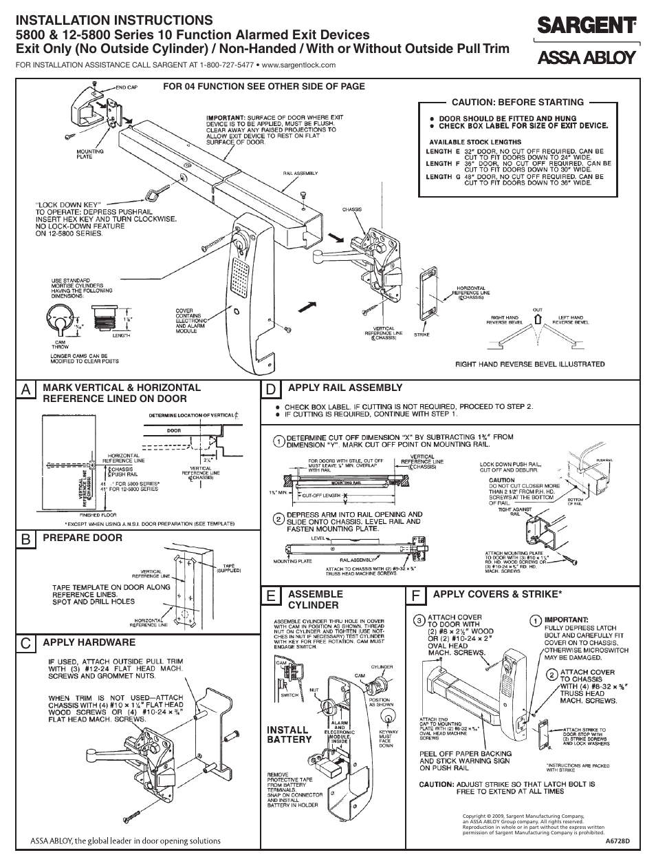 SARGENT 5800 & 12-5800 Alarmed Exit Hardware User Manual | Page 2 / 2