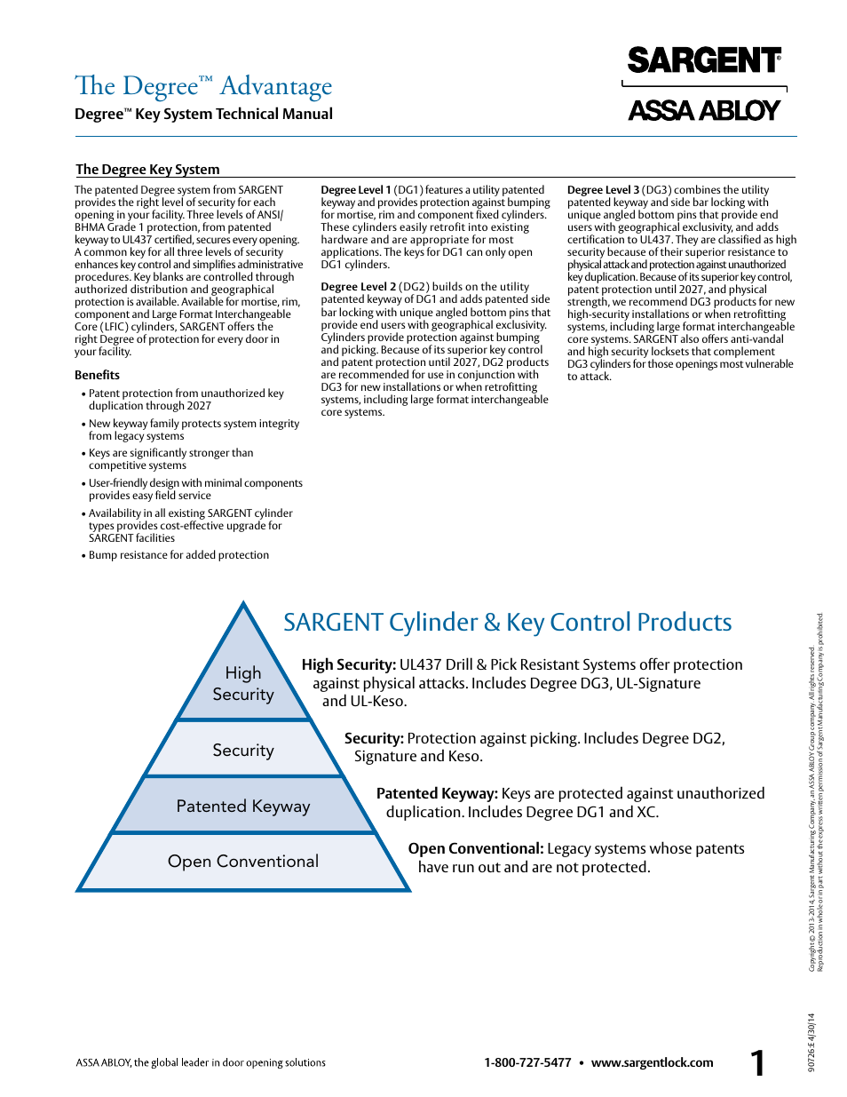 The degree™ advantage, Sargent cylinder & key control products, Degree | Key system technical manual, Extra control intermediate control | SARGENT Degree Key System User Manual | Page 3 / 20