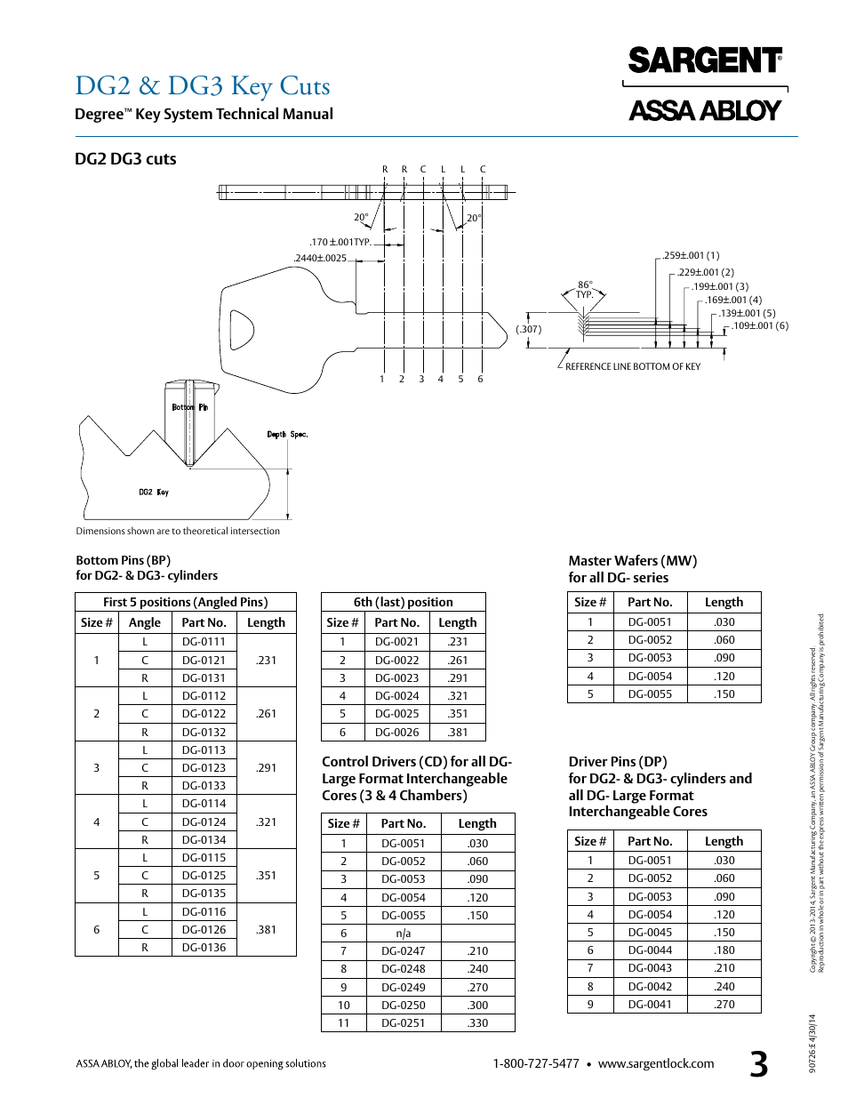 Dg2 & dg3 key cuts, Dg2 dg3 cuts, Degree | Key system technical manual | SARGENT Degree Key System User Manual | Page 5 / 20