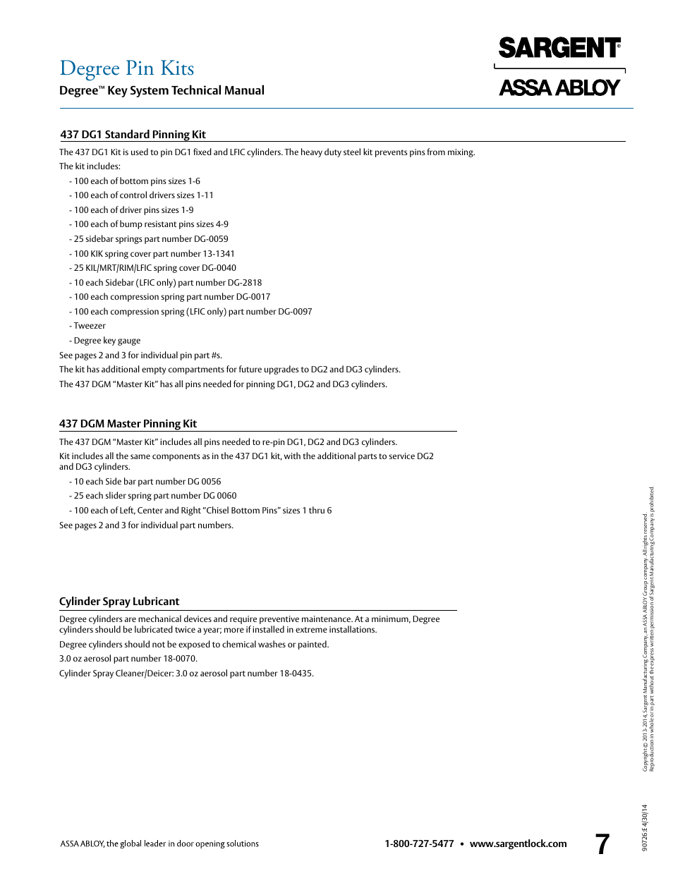 Degree pin kits, Degree, Key system technical manual | SARGENT Degree Key System User Manual | Page 9 / 20