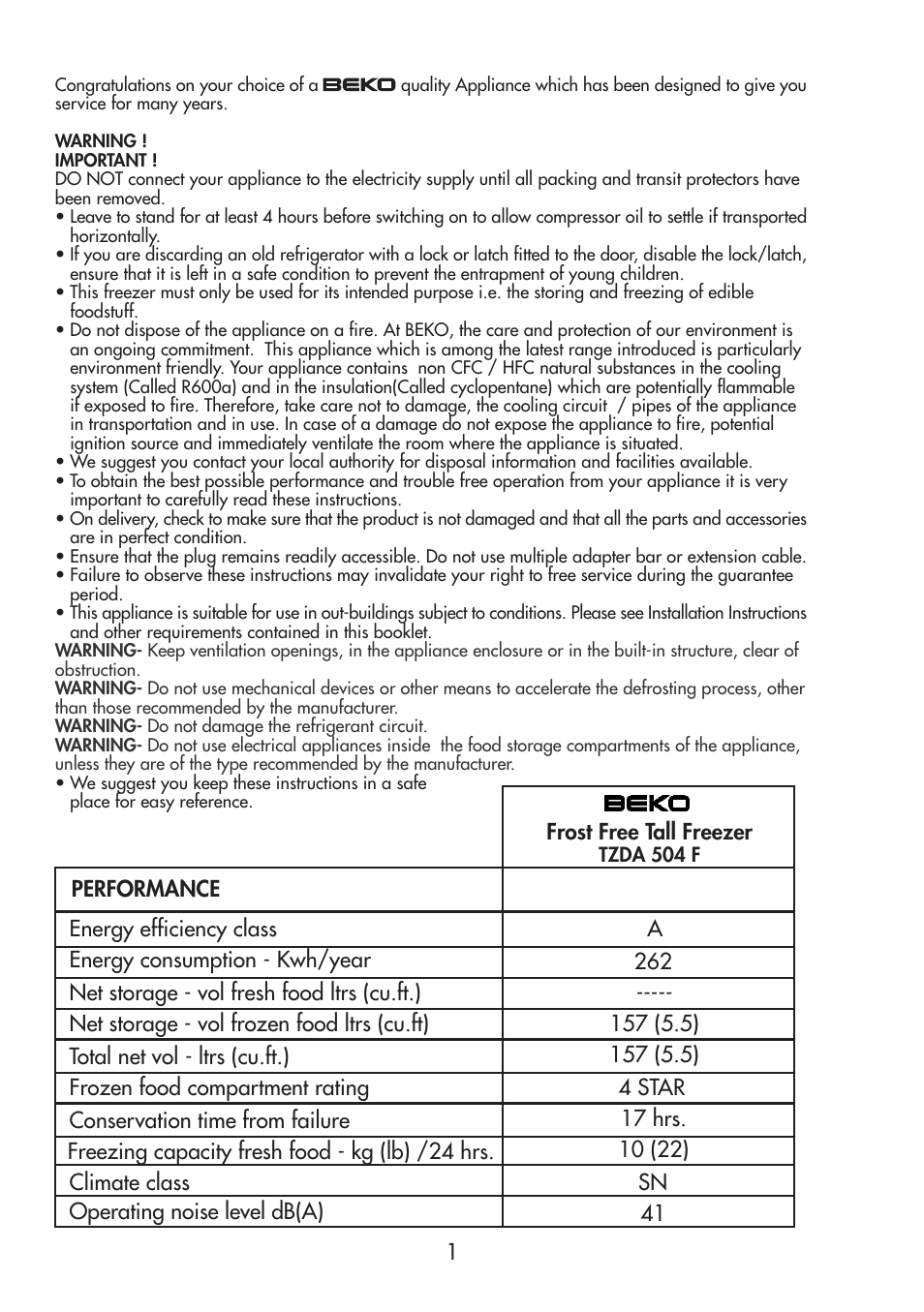 Beko TZDA 504 F User Manual | Page 2 / 16