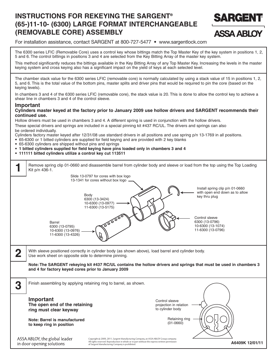 SARGENT 6300 Series Removable Core User Manual | 2 pages