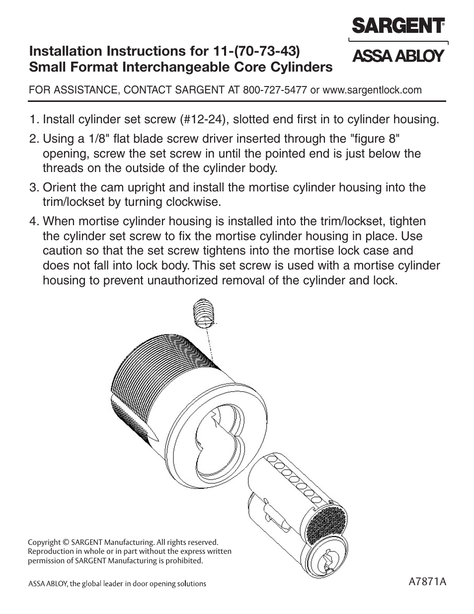SARGENT 7300 Series Interchangeable Core User Manual | 1 page
