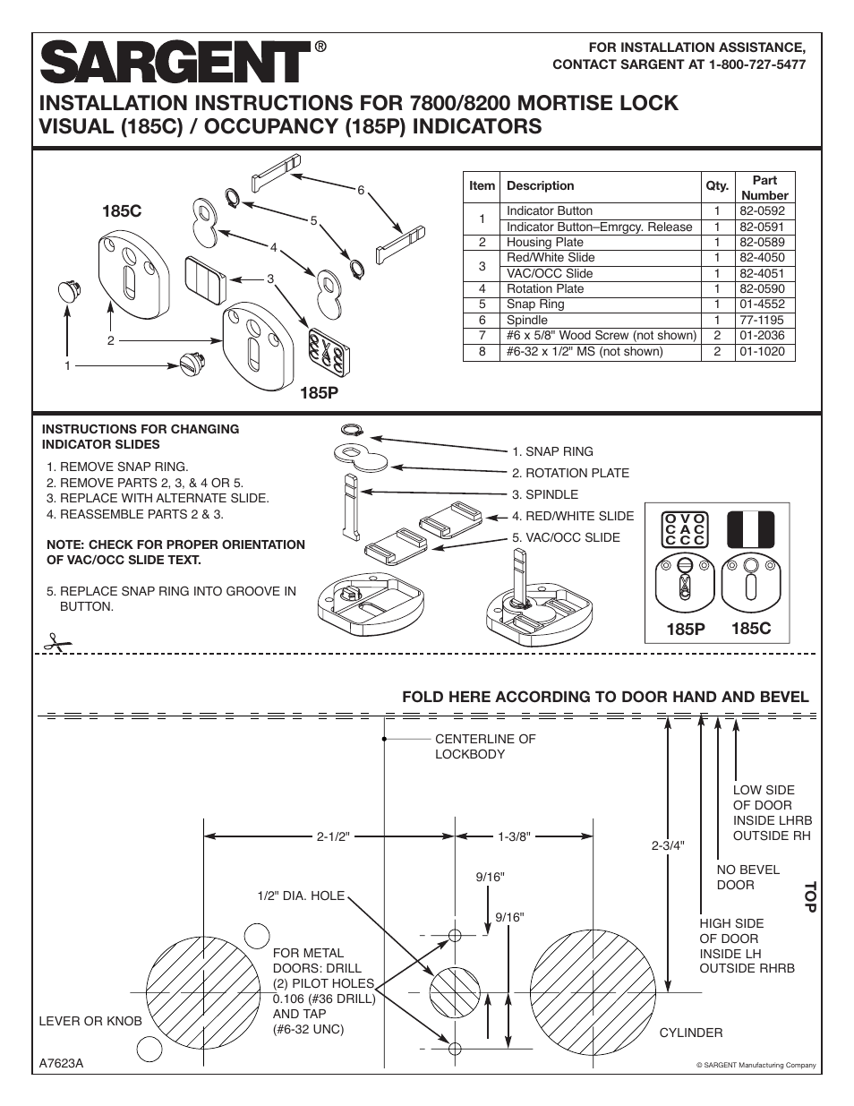 SARGENT 7800 MORTISE LOCK User Manual | 2 pages