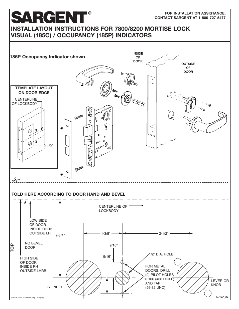 185p occupancy indicator shown | SARGENT 7800 MORTISE LOCK User Manual | Page 2 / 2