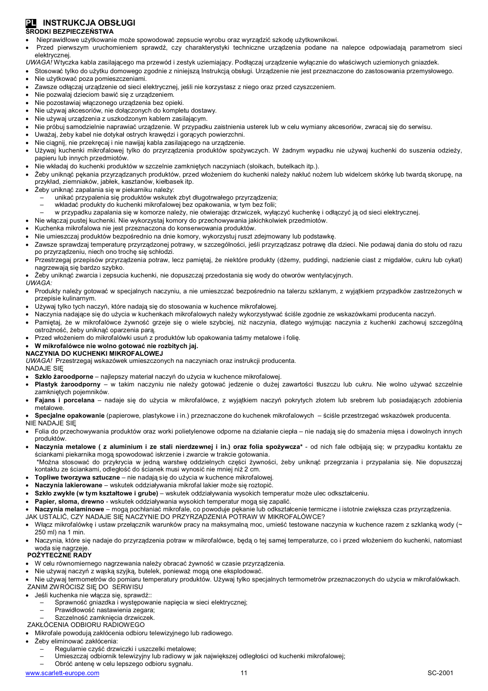 Pl instrukcja obs ugi | Scarlett SC-2001 User Manual | Page 11 / 32