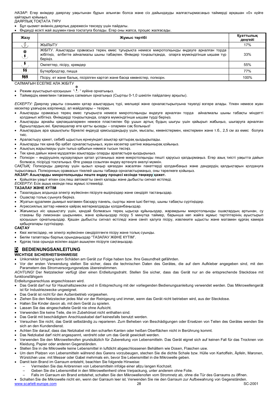 Dbedienungsanleitung | Scarlett SC-2001 User Manual | Page 28 / 32