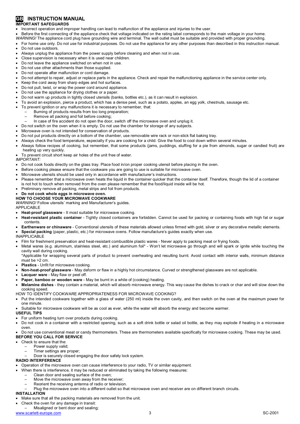 Gb instruction manual | Scarlett SC-2001 User Manual | Page 3 / 32