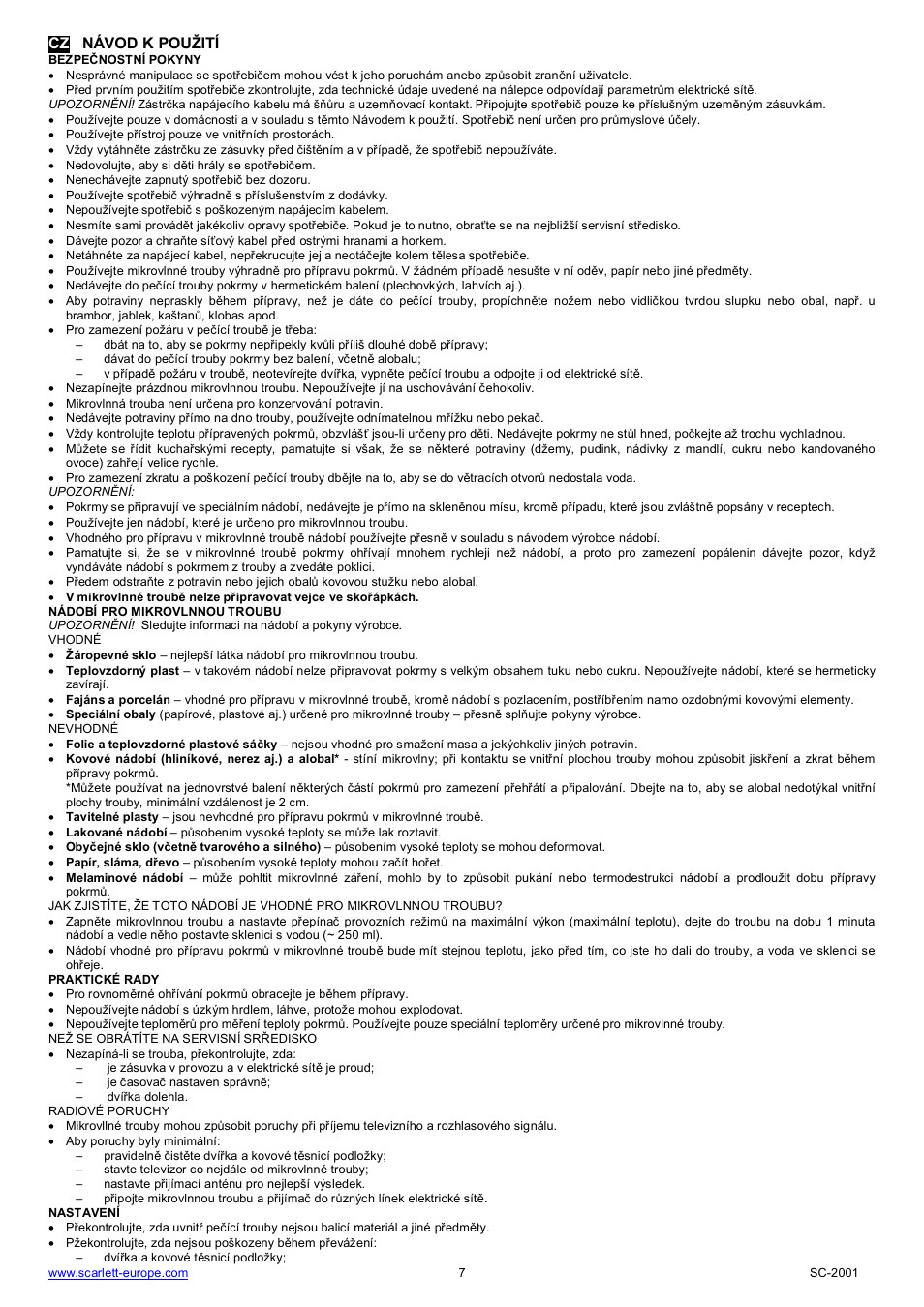 Cz návod k pou ití | Scarlett SC-2001 User Manual | Page 7 / 32