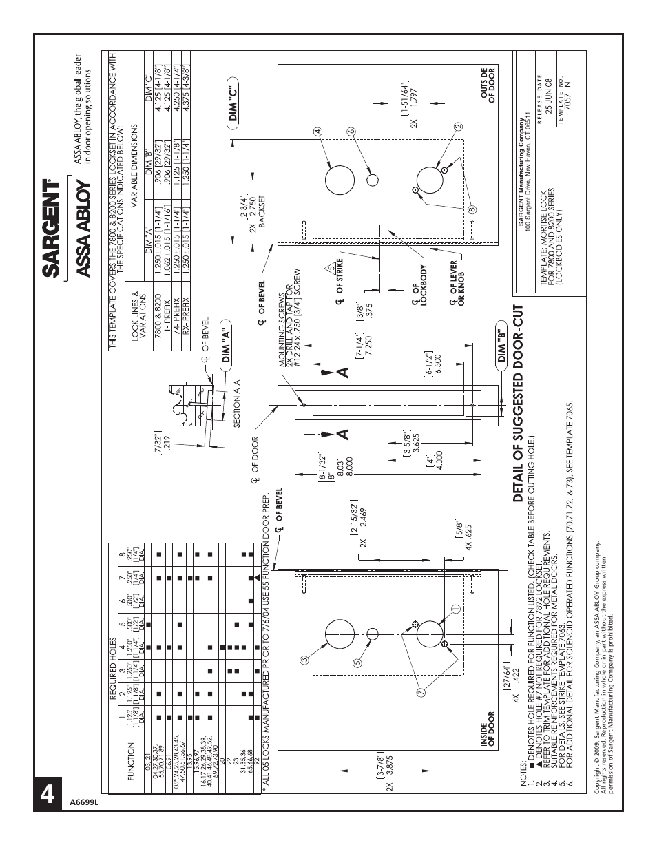 SARGENT 7800 Knob Locks User Manual | Page 4 / 4