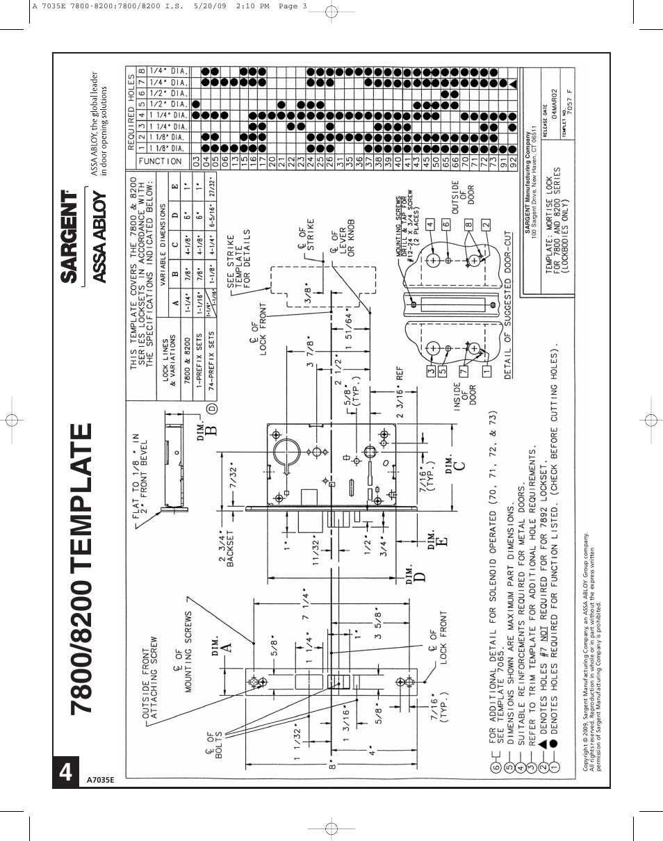 SARGENT 7800 Knob Locks User Manual | Page 4 / 4