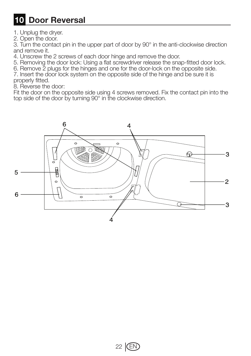 10 door reversal | Beko DVTC 60 W User Manual | Page 22 / 28