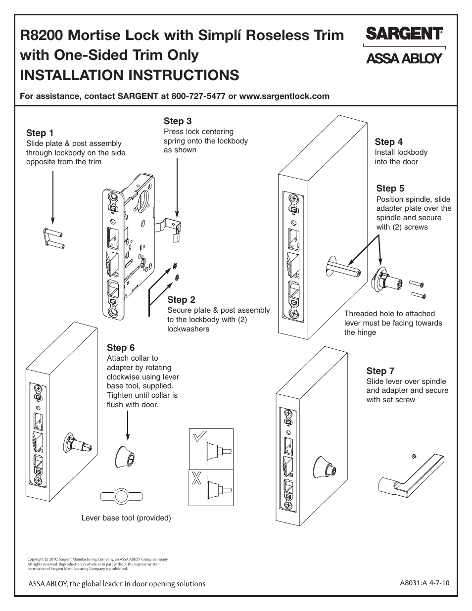 SARGENT R8200 with Simpli Roseless Trim User Manual | 1 page