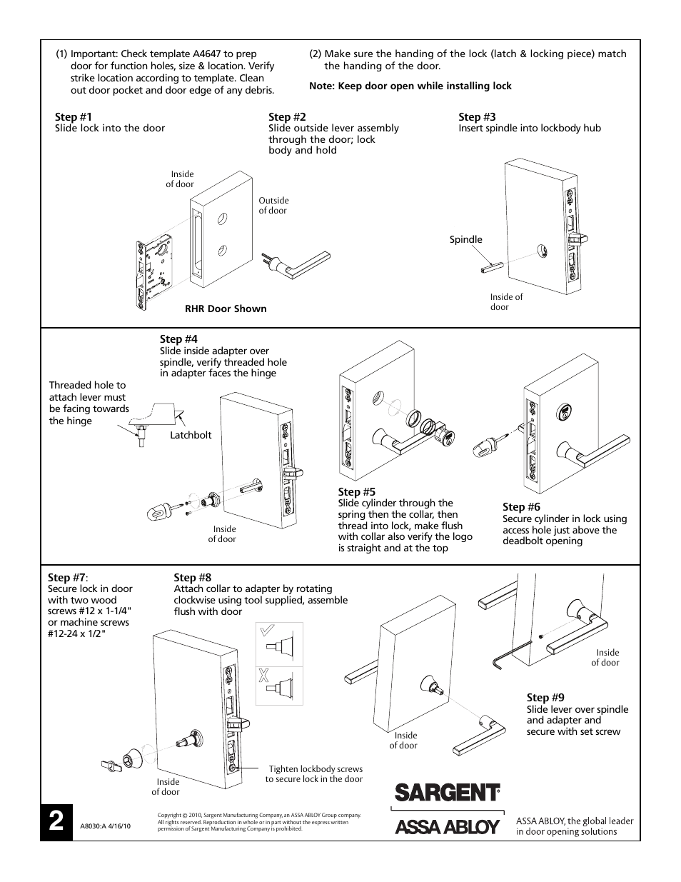 SARGENT R8200 with Simpli Roseless Trim User Manual | Page 2 / 4